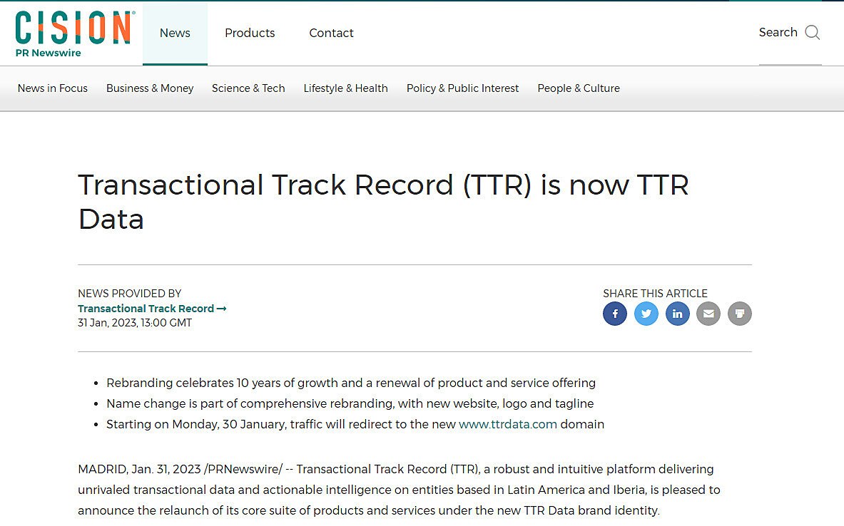 Transactional Track Record (TTR) is now TTR Data